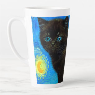 Van Gogh Style Starry Night Cat Latte Mug