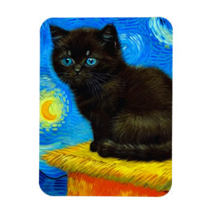 Van Gogh Style Starry Night Cat Magnet