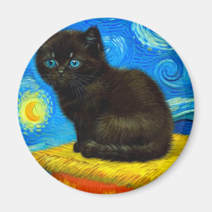 Van Gogh Style Starry Night Cat Magnet