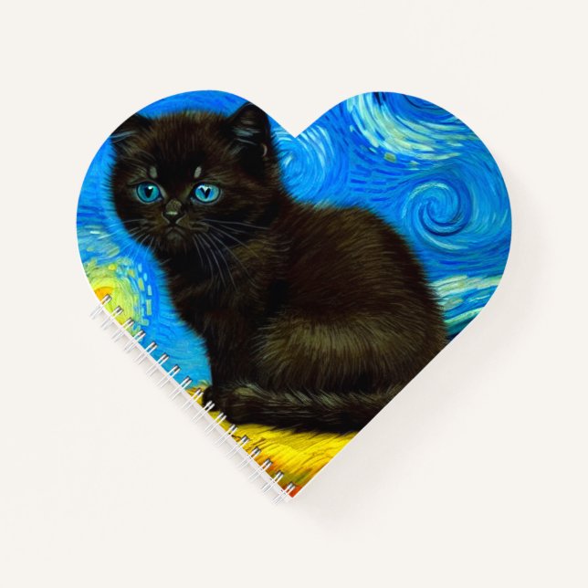 Van Gogh Style Starry Night Cat Notebook (Front)