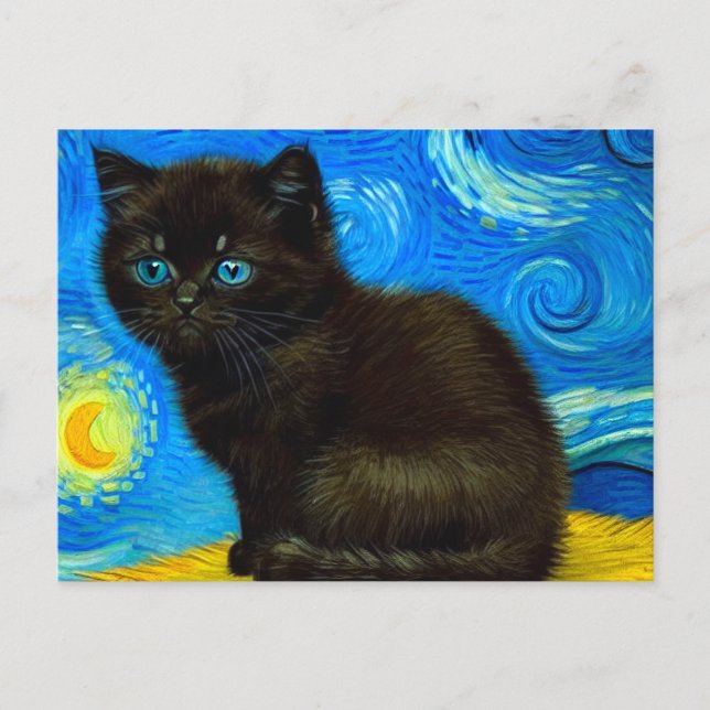 Van Gogh Style Starry Night Cat Postcard (Front)