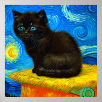 Van Gogh Style Starry Night Cat