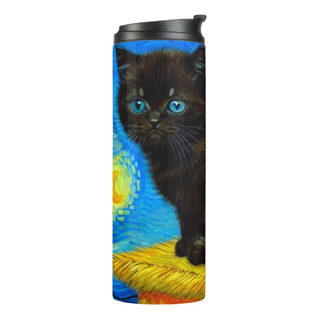 Van Gogh Style Starry Night Cat Thermal Tumbler (Rotated Left)
