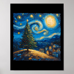 Van Gogh Style The Starry Night Christmas Tree Vil Poster