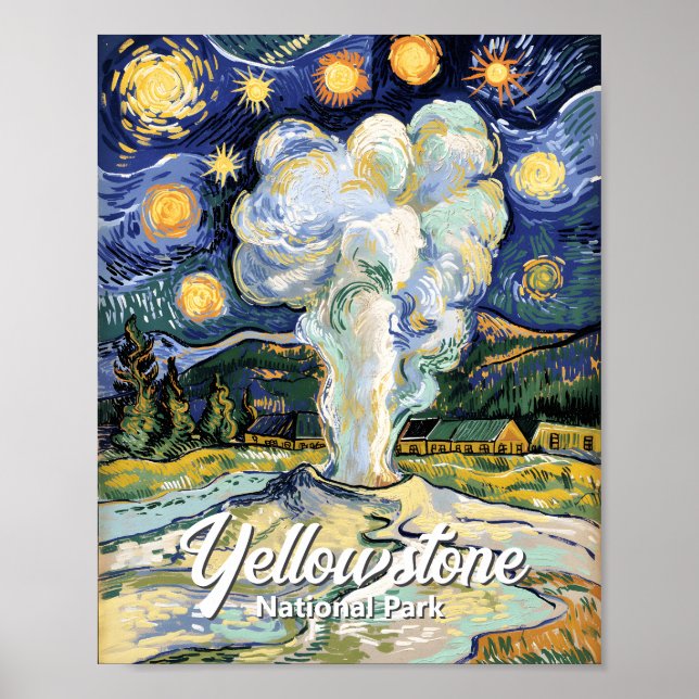 Van Gogh Style Yellowstone Old Faithful Vintage Poster (Front)