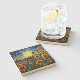 Van Gogh Sunflower Painting Stone Coaster