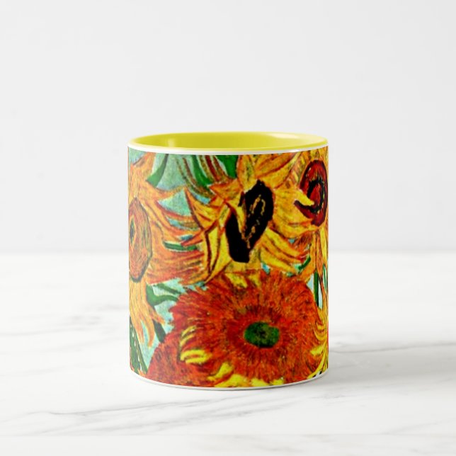 Van Gogh - Sunflowers 12 Two-Tone Coffee Mug (Center)