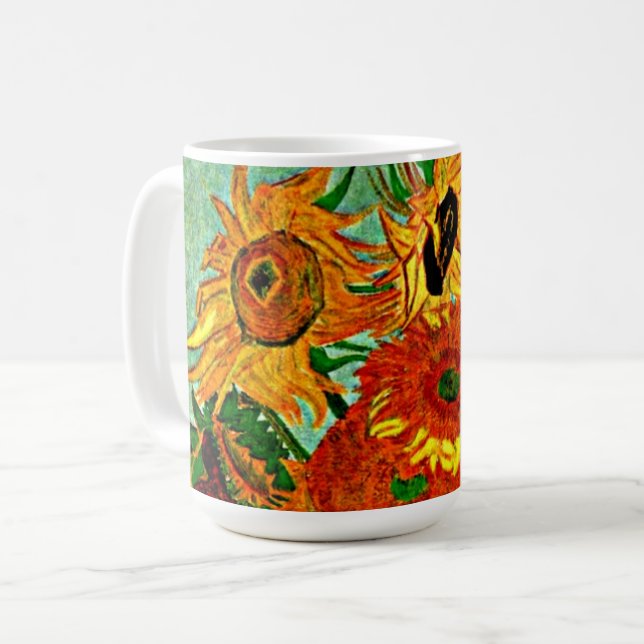 Van Gogh - Sunflowers 12 Two-Tone Coffee Mug (Front Left)