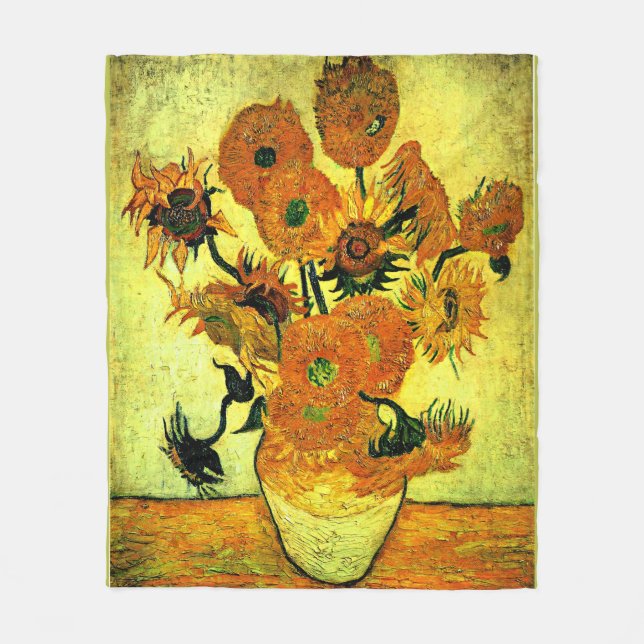 Van Gogh - Sunflowers 14, famous painting, Fleece Blanket (Front)