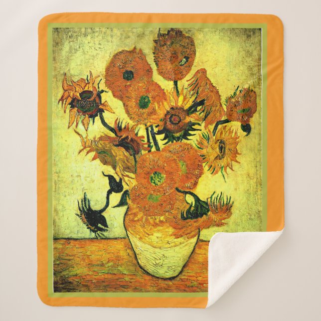 Van Gogh - Sunflowers 14, famous painting, Sherpa Blanket (Front)