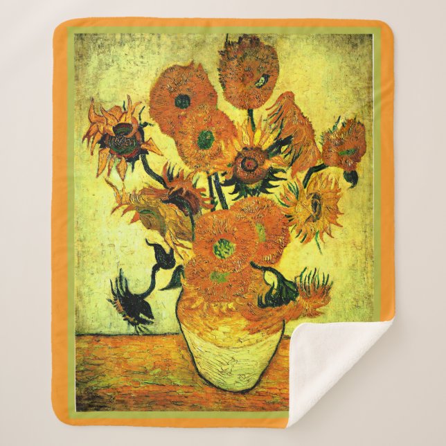 Van Gogh - Sunflowers 14, famous painting, Sherpa Blanket (Front)