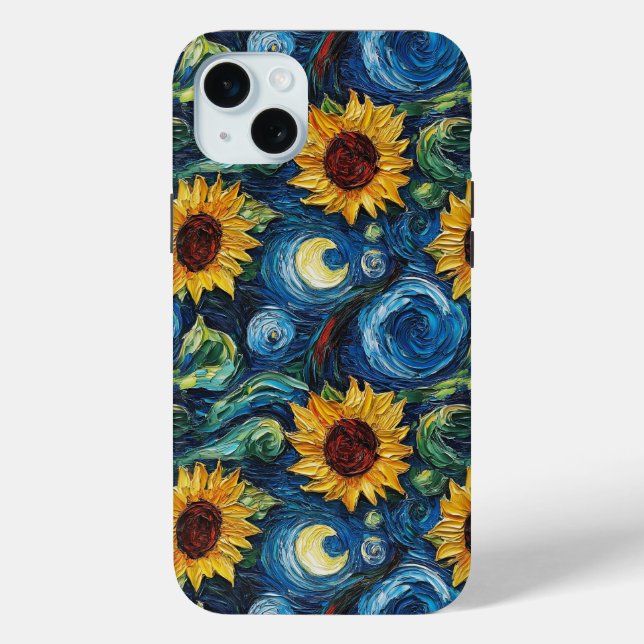 Van Gogh sunflowers and starry night Case-Mate iPhone Case (Back)