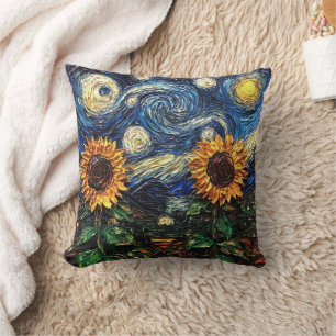 Van Gogh sunflowers and starry night Cushion
