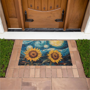 Van Gogh sunflowers and starry night Doormat