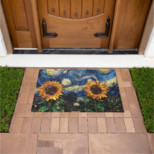 Van Gogh sunflowers and starry night Doormat