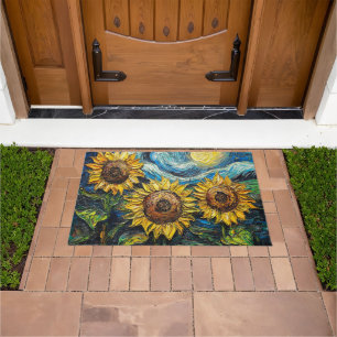 Van Gogh sunflowers and starry night Doormat
