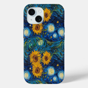 Van Gogh sunflowers and starry night iPhone 15 Case