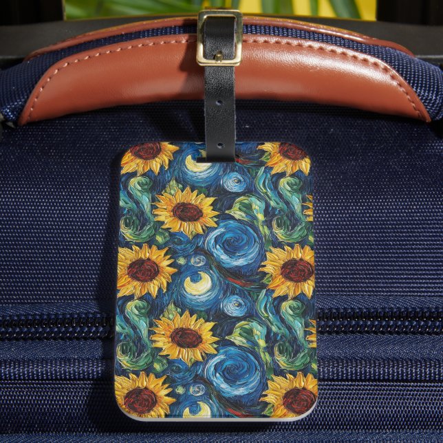 Van Gogh sunflowers and starry night Luggage Tag (Front Insitu 2)
