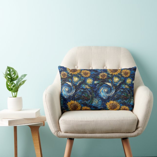 Van Gogh sunflowers and starry night Lumbar Cushion (Chair)