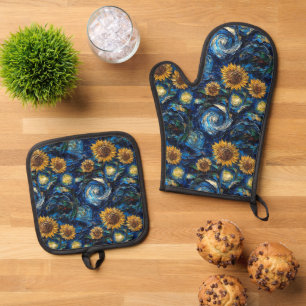 Van Gogh sunflowers and starry night  Oven Mitt & Pot Holder Set