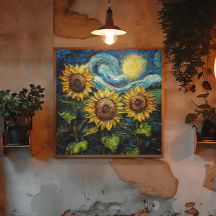 Van Gogh sunflowers and starry night Poster