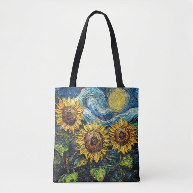 Van Gogh sunflowers and starry night Tote Bag (Front)