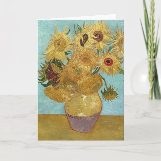 Van Gogh Sunflowers - Blue & Yellow Impressionism Card (Front)