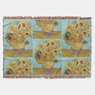 Van Gogh Sunflowers - Blue & Yellow Impressionism Throw Blanket