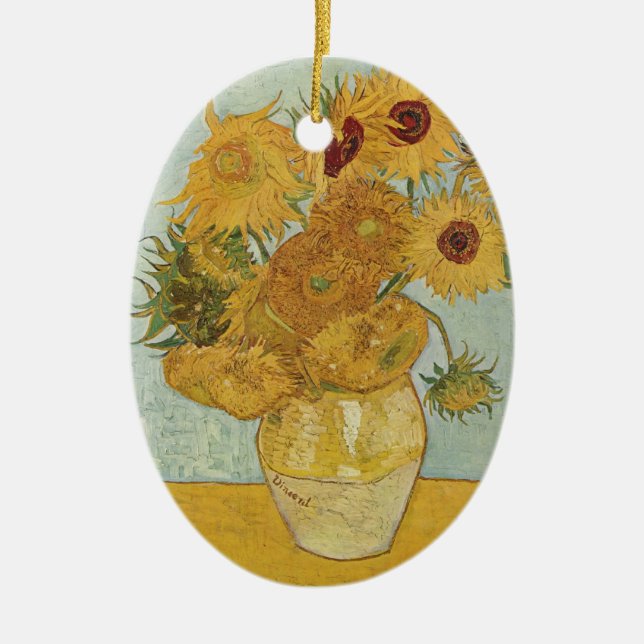 Van Gogh Sunflowers Ceramic Tree Decoration (Front)