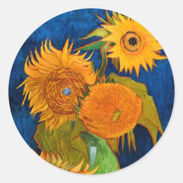 Van Gogh Sunflowers Classic Round Sticker (Front)