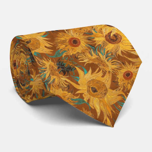 Van Gogh Sunflowers copper brown yellow turquoise Tie (Rolled)