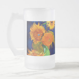 Van Gogh Sunflowers Frosted Glass Beer Mug