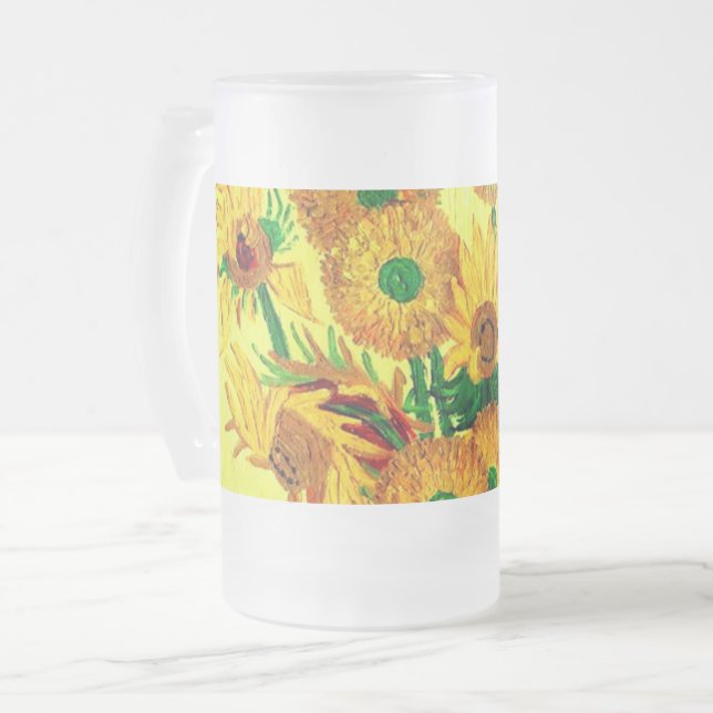 Van Gogh Sunflowers Frosted Glass Beer Mug (Front Left)