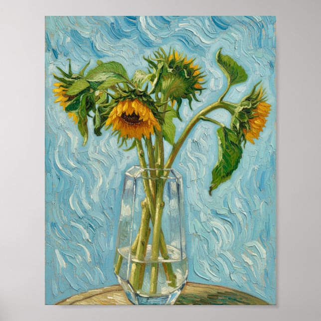 Van Gogh Sunflowers in a Glass Vase Poster (Front)