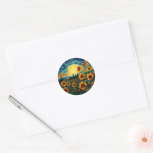 Van Gogh Sunflowers Painting Classic Round Sticker