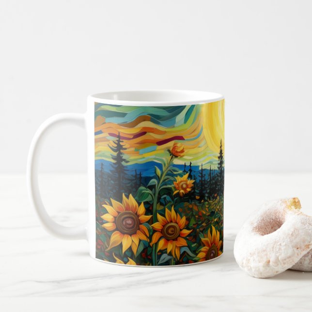  Van Gogh Sunflowers Painting Coffee Mug (With Donut)