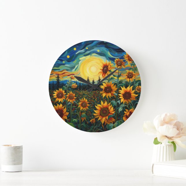  Van Gogh Sunflowers Painting Large Clock (Home)