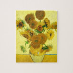 Van Gogh Sunflowers Puzzle<br><div class="desc">Van Gogh Sunflowers puzzle. Oil painting on canvas from 1888. Vase with Fifteen Sunflowers is one of Vincent Van Gogh’s most beloved still life works. The brilliant use of yellows quietly evokes the end of summer. A great gift for fans of sunflowers,  Van Gogh,  impressionism,  and still life art.</div>