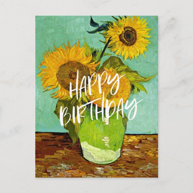 Van Gogh - Sunflowers, Three, Happy Birthday! Postcard (Front)