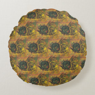 Van Gogh Sunflowers - Vintage Golden Floral Art Round Cushion