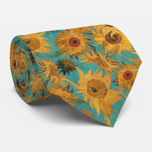 Van Gogh Sunflowers yellow teal blue red orange Tie