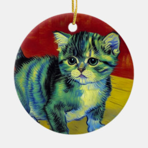 Van Gogh Tabby Cat Ceramic Tree Decoration