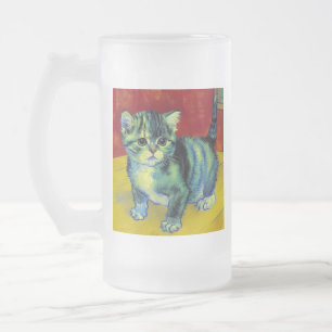 Van Gogh Tabby Cat Frosted Glass Beer Mug