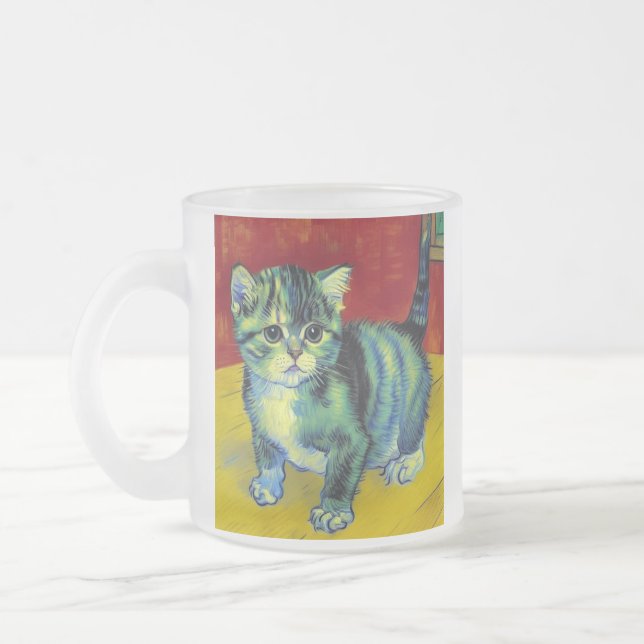 Van Gogh Tabby Cat Frosted Glass Coffee Mug (Left)