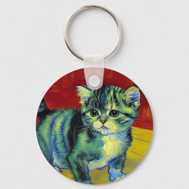 Van Gogh Tabby Cat Key Ring (Front)