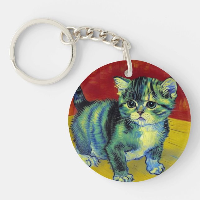 Van Gogh Tabby Cat Key Ring (Front)