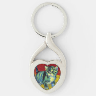 Van Gogh Tabby Cat Key Ring
