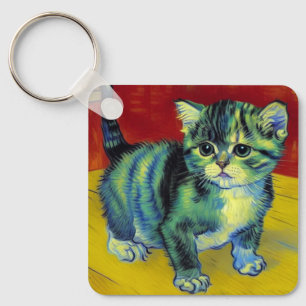 Van Gogh Tabby Cat Key Ring