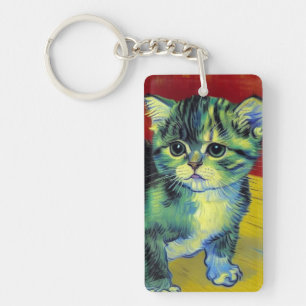 Van Gogh Tabby Cat Key Ring