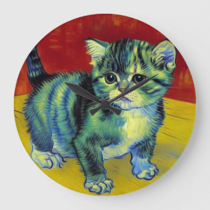 Van Gogh Tabby Cat Large Clock